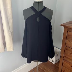 Black cold shoulder long sleeve blouse